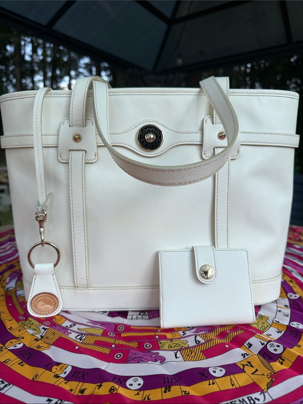 Dooney & Bourke White Pebble Leather Tote with Wallet & Key Fob